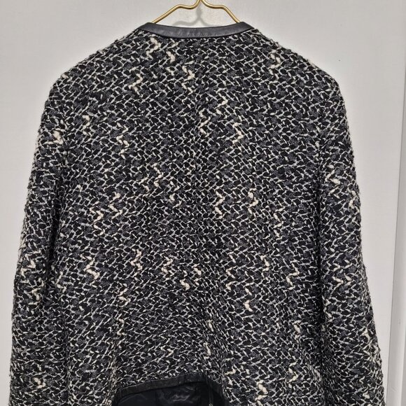 Dana Buchman Blazer Women Plus Sz 16 Zipper Tweed Boucle Wool Trim Leather - Picture 4 of 13